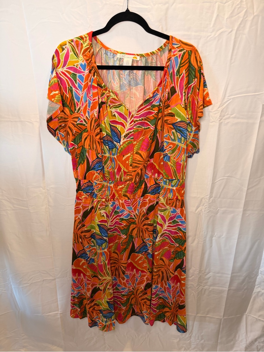 C&C California Orange Multi Tropical Print Swim Coverup Dress